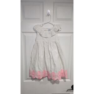 5T Euro Beach Photo Summer Pink Embroidery Eyelet White Ruffle Vintage Dress